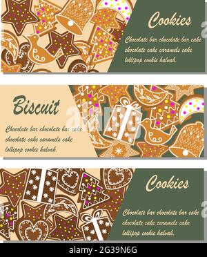 Set von Flyern mit Weihnachtsplätzchen. Vektorgrafik. Stock Vektor