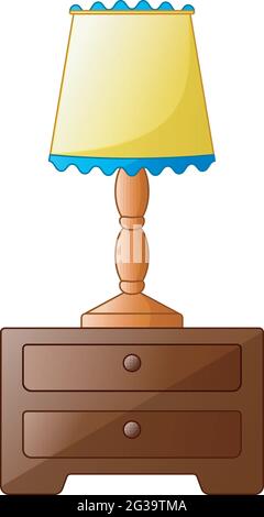 Nachttisch aus Holz mit isolierter Lampe auf weißem Hintergrund Stock Vektor