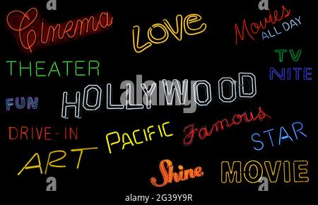 Vintage Neon Sign Set Movie Theme Stockfoto