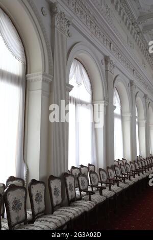 Blick auf den weißen Saal des Livadia-Palastes, Krim Stockfoto