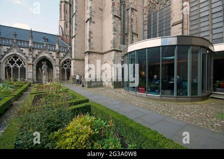 Kreuzgang der Domkerk (St. Martin's Cathedral) mit Panoramafaus, Utrecht, Niederlande Stockfoto