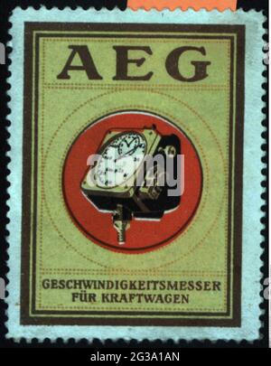 Werbung, Plakatstempel, Transport / Transport, Auto, 'AEG', TACHOMETER, CA. 1930, ZUSÄTZLICHE-RIGHTS-CLEARANCE-INFO-NOT-AVAILABLE Stockfoto