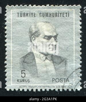 TÜRKEI - UM 1970: Briefmarke gedruckt von der Türkei, zeigt Präsident Kemal Atatürk, um 1970. Stockfoto