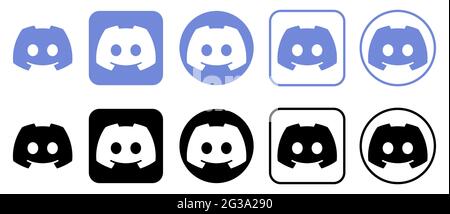 Vinnytsia, Ukraine - 14. Juni 2021 Kollektion des Discord-Logos. Redaktionelle Vektordarstellung isoliert auf weißem Hintergrund Stock Vektor