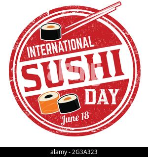 Internationaler Sushi Day Grunge Gummistempel auf weißem Hintergrund, Vektorgrafik Stock Vektor