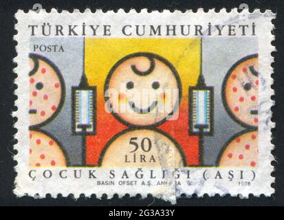 TÜRKEI- UM 1988: Briefmarke gedruckt von der Türkei, zeigt Gesundheit, um 1988 Stockfoto