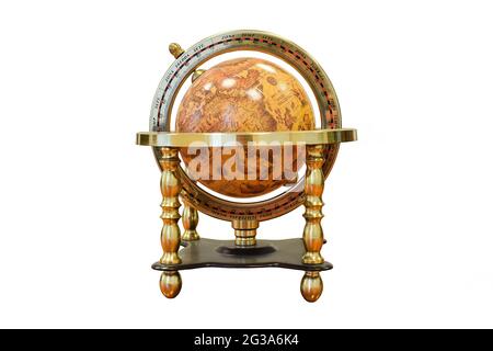 Vintage Earth Globe in antikem Vintage-Stil weißen Hintergrund Stockfoto