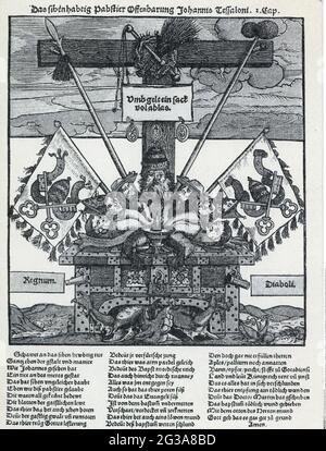 Ereignisse, protestierende Reformation, 1517 - 1555, Propaganda, Flugblatt gegen den Papst und Nachsicht, ARTIST'S COPYRIGHT MUSS NICHT GELÖSCHT WERDEN Stockfoto