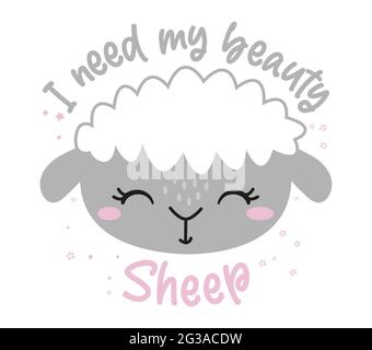 Ich brauche meine Schönheit Schafe (Schönheit Schlaf) - lustige Hand gezeichnete Doodle Schafe. Schlafmaske, Sterne, Herzen. Cartoon Hintergrund, Textur für Bettwäsche, Pyjama Stock Vektor