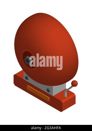 Isometrischer Alarmton, rote Wandglocke. Fordern Sie Unterricht, eine gute Benachrichtigung in der Schule. 3d-Vektor Stock Vektor