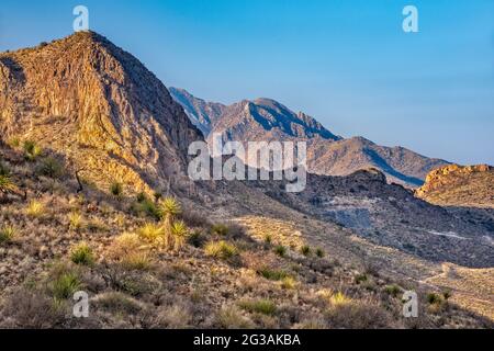 Chinati Mountains, Future State Park, Blick über Pinto Canyon, Pinto Canyon Road, Big Bend Country, Texas, USA Stockfoto