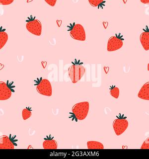 Nahtloses Muster mit Erdbeeren zum valentinstag, Nahtloses Muster mit Erdbeeren zum valentinstag Stock Vektor