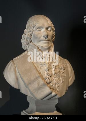 FRANKREICH - LOIRE-TAL - INDRE (36) - SCHLOSS VALENCAY : GESCHNITZTES PORTRÄT VON CHARLES-MAURICE DE TALLEYRAND (1754 - 1838), EINEM DER GRÖSSTEN DIPLOMATEN Stockfoto