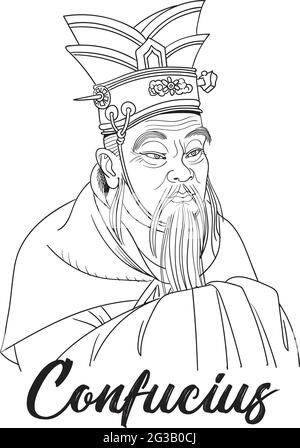 Konfuzius Vektor-Porträt in Linie Kunst Illustration Stock Vektor