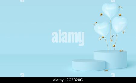 3d-Podestszene mit Herzballons. Stock Vektor