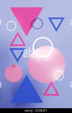 Abstrakte Komposition in rosa und blauen Farben. 3D-Illustration. Stockfoto