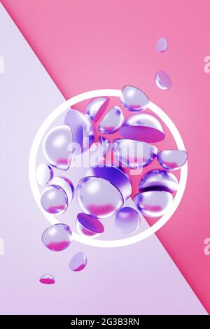 Abstrakte Formen in einem leuchtenden Ring. 3D-Illustration. Stockfoto