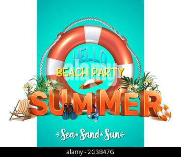 Vector Sommer Verkauf Banner Vorlage. Horizontale Ausrichtung mit 3d-Buchstaben und Lebenskreis. Stock Vektor