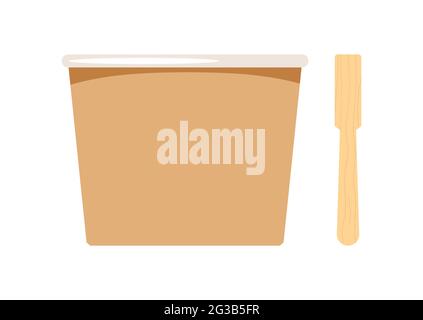 Pappbecher-Behälter blank für Eis mit Holz-Popsicle-Stick isoliert auf weißem Hintergrund. Stock Vektor