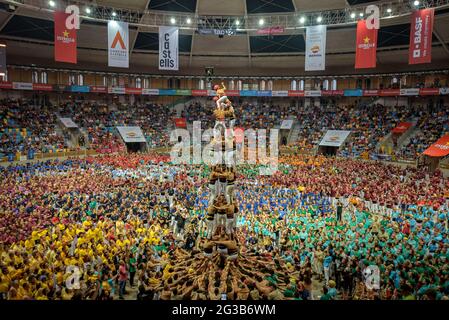 Castells (menschliche Türme) Wettbewerb in Tarragona im Jahr 2018 (Katalonien, Spanien) ESP: Concurso de Castells de Tarragona 2018 (Cataluña, España) Stockfoto