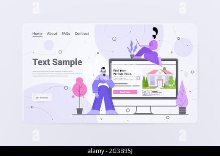 Menschen, die Computer-App für die Suche nach Häusern für die Vermietung oder den Kauf von Online-Immobilien-Management-Konzept Stock Vektor