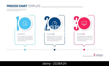 Vektor-Infografik nummerierte Prozessdiagramm-Vorlage. Drei Schritte Stock Vektor