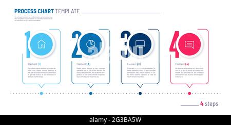 Vektor-Infografik nummerierte Prozessdiagramm-Vorlage. Vier Schritte Stock Vektor