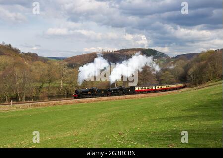 Zwei Dampflokomotiven der Manor-Klasse. Llangollen Railway Stockfoto