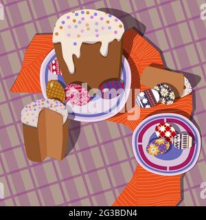 Pasca mit bemalten Eiern. Vektor. Stockfoto