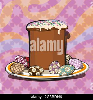 Pasca mit bemalten Eiern. Vektor. Stockfoto