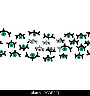 Nahtloses Muster mit handgezeichneten blauen Augen mit Wimpern. Pop Art moderner Hintergrund. Vektor-Illustration für Karten, Poster, Geschenkpapier, Wallpape Stock Vektor