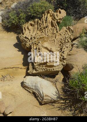 Vulkanische Sedimentformationen auf der Insel Lemnos, Ägäis, Griechenland Stockfoto