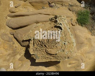 Vulkanische Sedimentformationen auf der Insel Lemnos, Ägäis, Griechenland Stockfoto