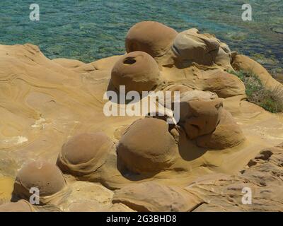 Vulkanische Sedimentformationen auf der Insel Lemnos, Ägäis, Griechenland Stockfoto