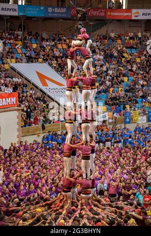 Castells (menschliche Türme) Wettbewerb in Tarragona im Jahr 2018 (Katalonien, Spanien) ESP: Concurso de Castells de Tarragona 2018 (Cataluña, España) Stockfoto