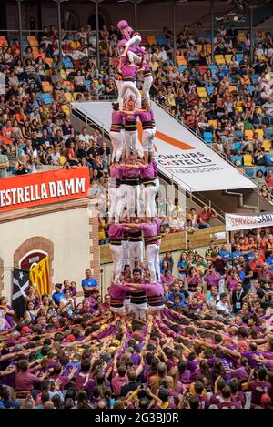 Castells (menschliche Türme) Wettbewerb in Tarragona im Jahr 2018 (Katalonien, Spanien) ESP: Concurso de Castells de Tarragona 2018 (Cataluña, España) Stockfoto