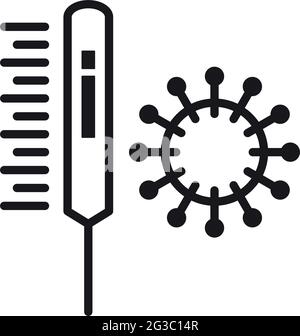 Illustration von Thermometer und Virus. Covid 19 Prävention Elemente. Linie, Umrisssymbole. Vektorgrafik Stock Vektor