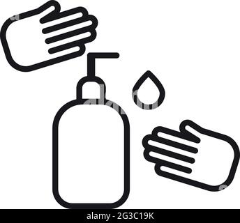 Händedesinfektionsmittel, covid 19 Vorbeugungsartikel. Linie, Umrisssymbole. Vektorgrafik Stock Vektor