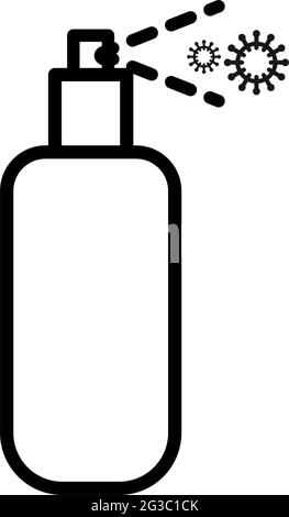 Die Flasche, die das Virus sprüht, kovid 19 Vorbeugungsartikel. Linie, Umrisssymbole. Vektorgrafik Stock Vektor
