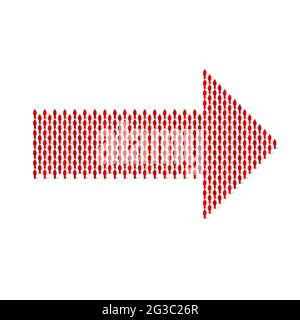 Menschenmenge in Form eines rechten Pfeils. Große Personengruppe. Stick Figur rot einfache Symbole. Vektorgrafik. Stock Vektor