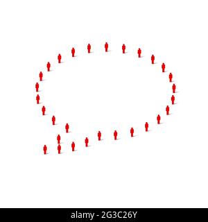 Menschenmenge in Form einer Kreis-Chat-Blase. Große Personengruppe. Stick Figur rot einfache Symbole. Vektorgrafik. Stock Vektor