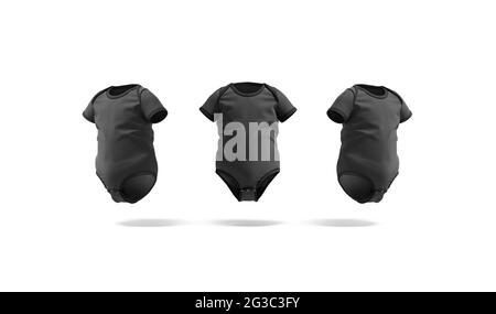 Blank schwarzer halbärmelig Baby Body Mockup, Vorderansicht Stockfoto