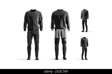 Blank schwarz Sport Trainingsanzug mockup, verschiedene Ansichten Stockfoto