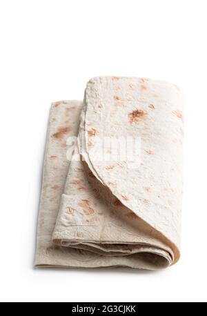 Dünnes Pita-Brot isoliert auf weiß Stockfoto