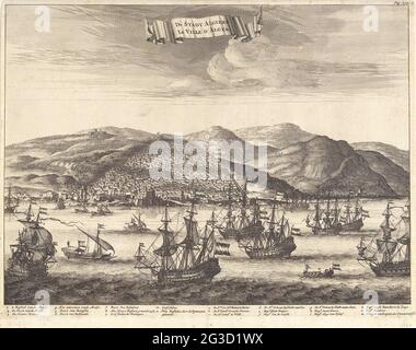 Die niederländische Flotte unter Michiel de Ruyter für die Stadt Algier, 1662; die Stadt Algier / La Ville d'Alger. Ansicht von Algier mit der Staatsflotte unter Admiral Michiel de Ruyter für Anker, der zur Zeit der Friedenszwischenstrecken in der Stadt lag, 16. November 1662. Unterschrift oben rechts: Pag. 254. In der Legende 1-11 und A-M. Stockfoto