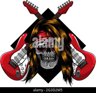 Totenkopf mit kreuzenden Gitarren Vektor Illustration Design Stock Vektor
