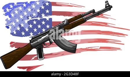 Illustration der US-Flagge mit einem AK 47 Gewehr Stock Vektor