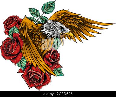 vektor-Illustration von Adler mit Blumenrosen Stock Vektor