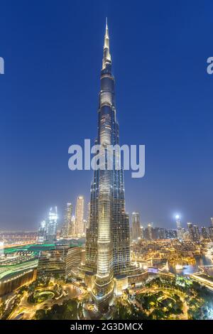 Dubai Burj Khalifa Kalifa Wolkenkratzer Gebäude Skyline Architektur in der Nacht in Vereinigte Arabische Emirate Stadt Stockfoto