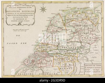Karte der Batawischen Republik, 1798; Neue allgemeine Karte der Batawischen Republik, die nach dem Gesetz der staatlichen Regelungen für das Batavier-Volk in VIII Abteilungen unterteilt ist. Neue Karte der Batawischen Republik, aufgeteilt in 8 Abteilungen, 1798. Stockfoto